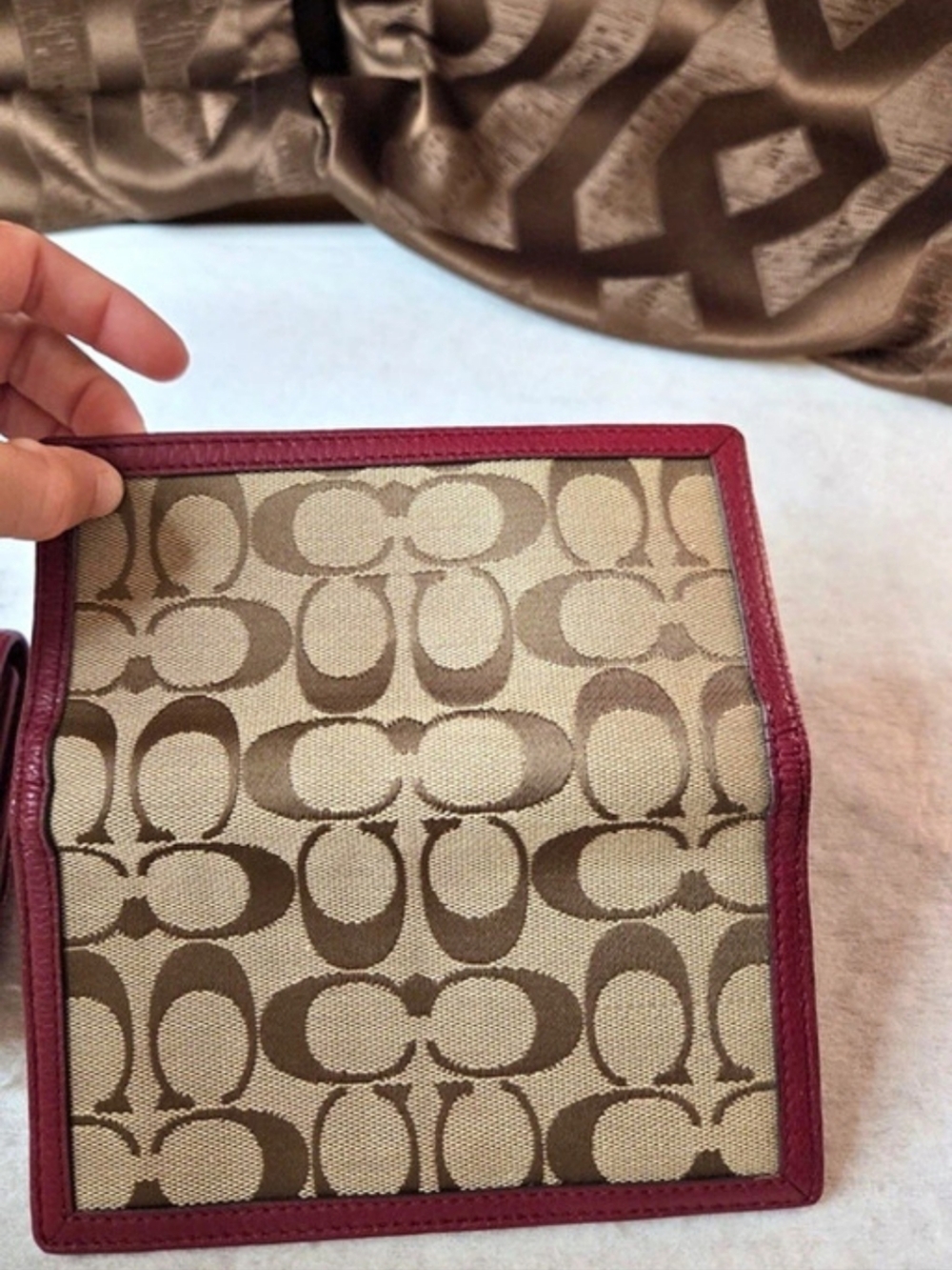 Coach Signature Checkbook Cover Red & Brown
